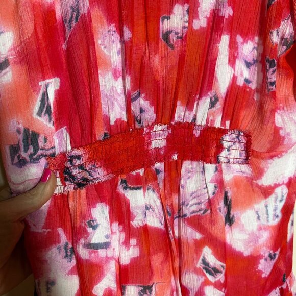 IRO Paris Arama Floral Ruffled Dress Mixed Red Womens Size 34 US 2 Silk Mini - Picture 8 of 12